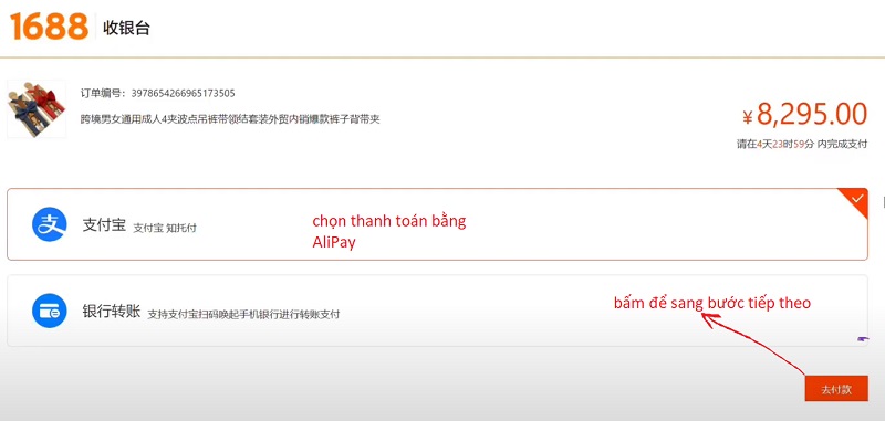 Bước 4.1- Chọn phương thức thanh toán AliPay