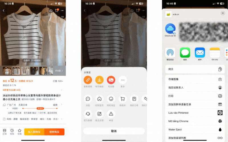 copy link sản phẩm taobao qua app điện thoại