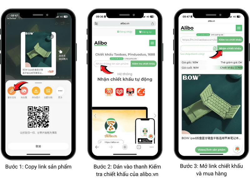 Hình ảnh minh họa cách lấy chiết khấu Taobao bằng bot Alibo
