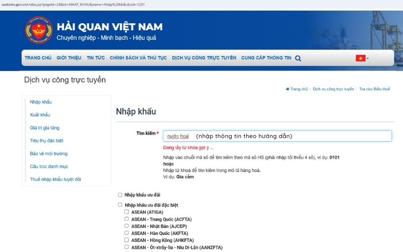 nhập vào ô tìm kiếm